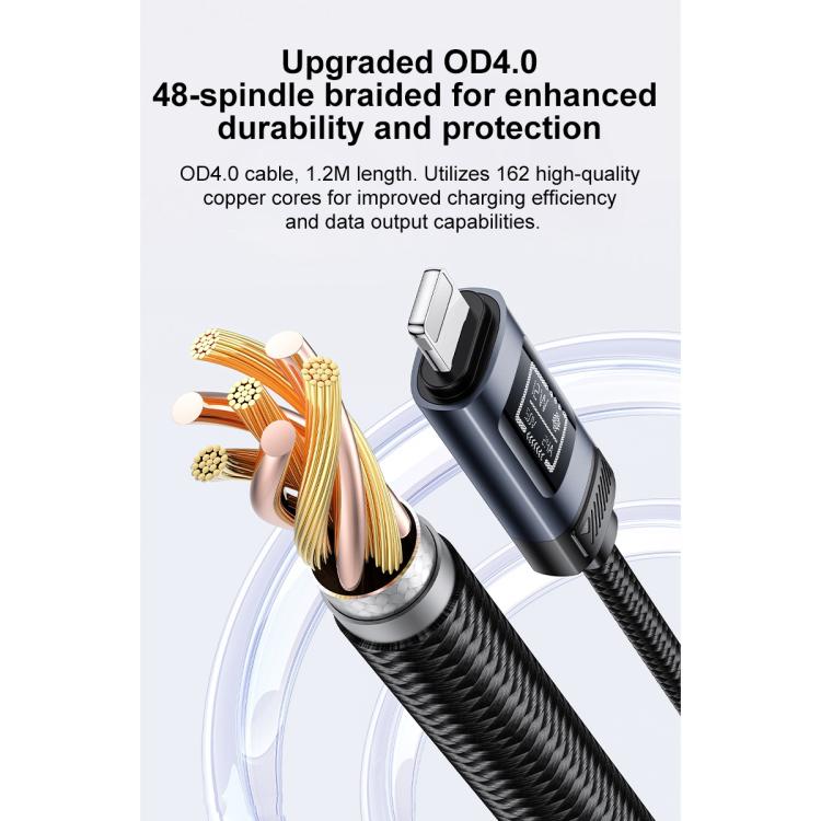 สายชาร์จและข้อมูล Yesido CA138L 12W 2.4A USB เป็น 8 พิน พร้อมจอแสดงผล OLED, USB เป็น 8 พิน