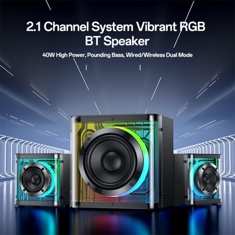 ลำโพงบลูทูธระบบ 2.1 ช่องเสียง 40W พร้อมซับวูฟเฟอร์และไฟ RGB สีสันสดใส Yesido YSW41, YSW41