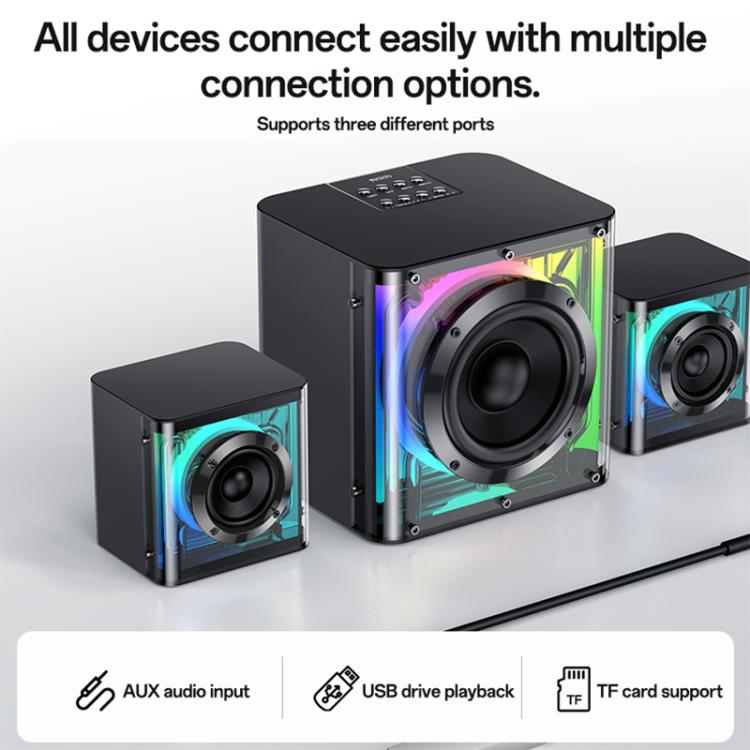 ลำโพงบลูทูธระบบ 2.1 ช่องเสียง 40W พร้อมซับวูฟเฟอร์และไฟ RGB สีสันสดใส Yesido YSW41, YSW41