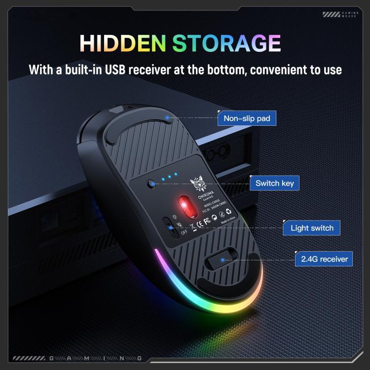 เมาส์ไร้สาย ONIKUMA CW935 12800DPI 2.4GHz + BT + สายเคเบิล แบบสามโหมด ไฟ RGB, CW935