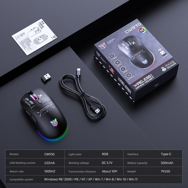 เมาส์ไร้สาย ONIKUMA CW935 12800DPI 2.4GHz + BT + สายเคเบิล แบบสามโหมด ไฟ RGB, CW935