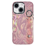 เคสโทรศัพท์ TPU พร้อมที่ยึดสายรัดข้อมือชุบโลหะลายขนนกผ้าก๊อซ พร้อมฟิล์มเลนส์ สำหรับ iPhone 13