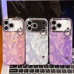 เคสโทรศัพท์ TPU พร้อมที่ยึดสายรัดข้อมือชุบโลหะลายขนนกผ้าก๊อซ พร้อมฟิล์มเลนส์ สำหรับ iPhone 13