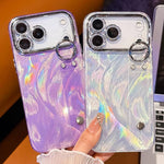 เคสโทรศัพท์ TPU พร้อมที่ยึดสายรัดข้อมือชุบโลหะลายขนนกผ้าก๊อซ พร้อมฟิล์มเลนส์ สำหรับ iPhone 13