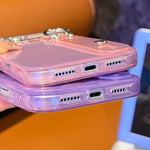 เคสโทรศัพท์ TPU พร้อมที่ยึดสายรัดข้อมือชุบโลหะลายขนนกผ้าก๊อซ พร้อมฟิล์มเลนส์ สำหรับ iPhone 13