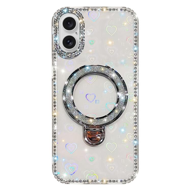 เคสโทรศัพท์ IMD สองด้านประดับเพชรกลิตเตอร์พร้อมขาตั้ง สำหรับ iPhone 17 Pro Max, สำหรับ iPhone 17 Pro, สำหรับ iPhone 17, สำหรับ iPhone Air, สำหรับ iPhone 16 Pro Max, สำหรับ iPhone 16 Pro, สำหรับ iPhone 16 Plus, สำหรับ iPhone 16