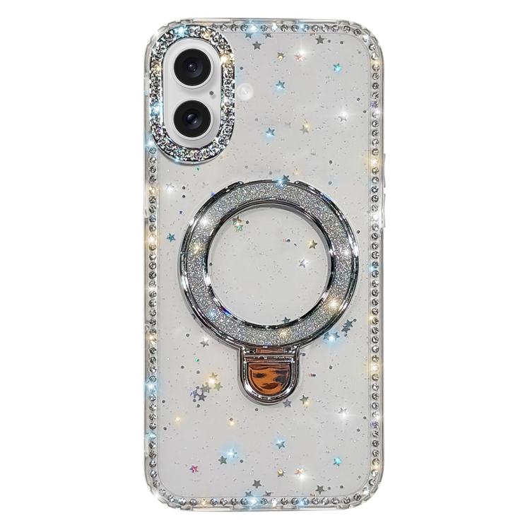 เคสโทรศัพท์ IMD สองด้านประดับเพชรกลิตเตอร์พร้อมขาตั้ง สำหรับ iPhone 17 Pro Max, สำหรับ iPhone 17 Pro, สำหรับ iPhone 17, สำหรับ iPhone Air, สำหรับ iPhone 16 Pro Max, สำหรับ iPhone 16 Pro, สำหรับ iPhone 16 Plus, สำหรับ iPhone 16