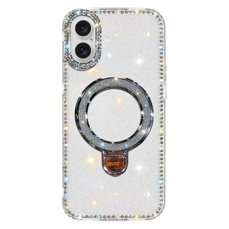 เคสโทรศัพท์ IMD สองด้านประดับเพชรกลิตเตอร์พร้อมขาตั้ง สำหรับ iPhone 17 Pro Max, สำหรับ iPhone 17 Pro, สำหรับ iPhone 17, สำหรับ iPhone Air, สำหรับ iPhone 16 Pro Max, สำหรับ iPhone 16 Pro, สำหรับ iPhone 16 Plus, สำหรับ iPhone 16