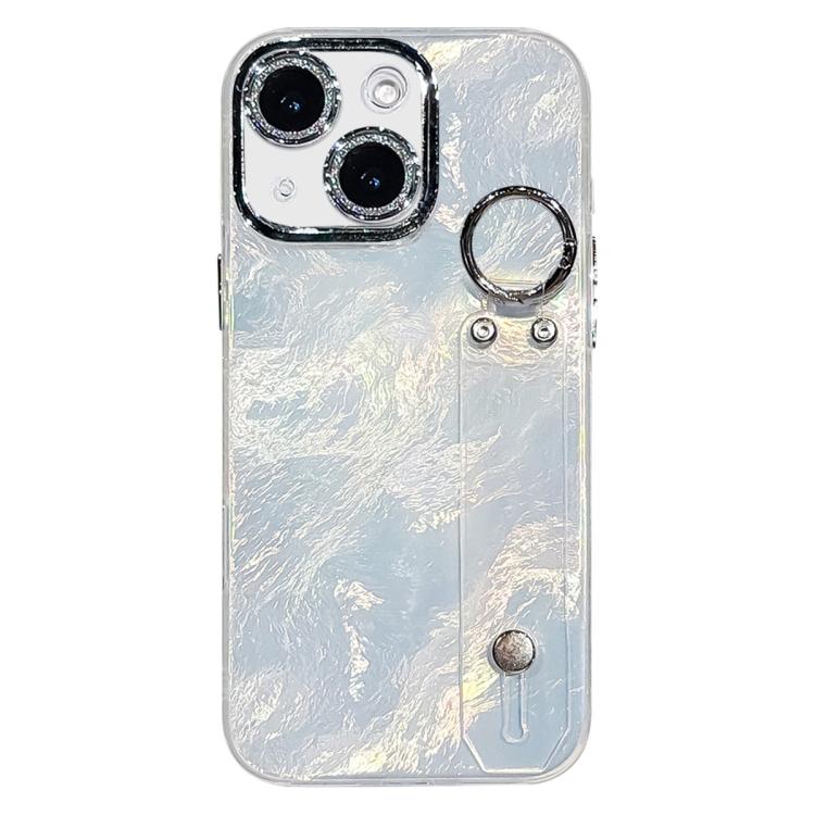เคสโทรศัพท์ TPU พร้อมที่ยึดสายรัดข้อมือพื้นผิวโลหะเหมือนฟอยล์ชุบ สำหรับ iPhone 13