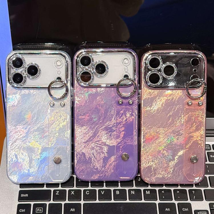 เคสโทรศัพท์ TPU พร้อมที่ยึดสายรัดข้อมือพื้นผิวโลหะเหมือนฟอยล์ชุบ สำหรับ iPhone 13