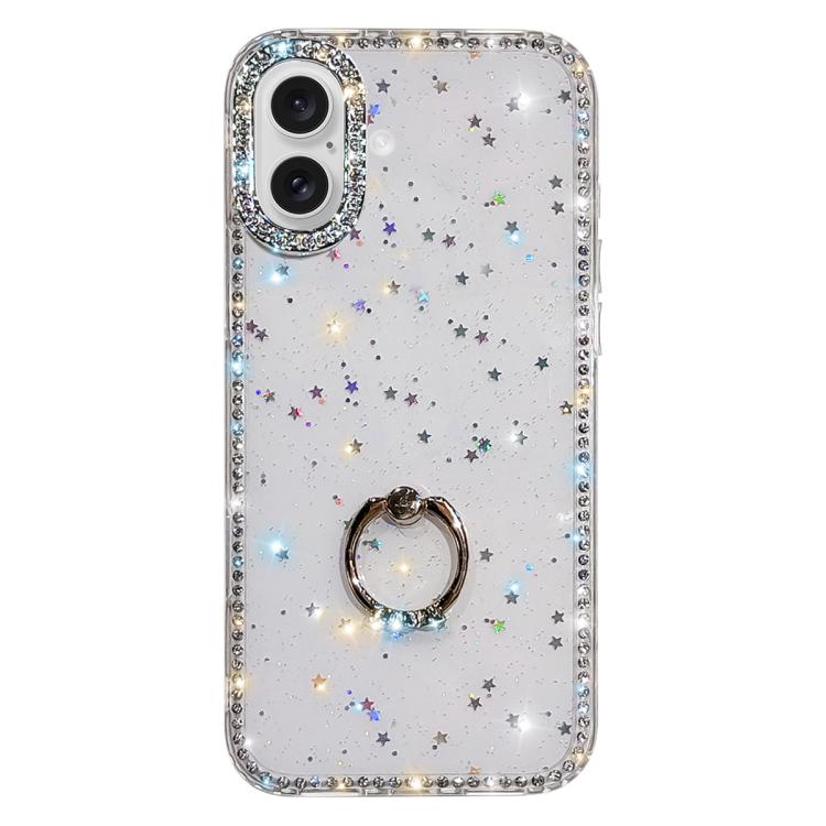 เคสโทรศัพท์ไฮบริด TPU PC IMD สองด้านประดับเพชรพร้อมที่จับแหวน สำหรับ iPhone 17 Pro Max, สำหรับ iPhone 17 Pro, สำหรับ iPhone 17, สำหรับ iPhone Air, สำหรับ iPhone 16 Pro Max, สำหรับ iPhone 16 Pro, สำหรับ iPhone 16 Plus, สำหรับ iPhone 16