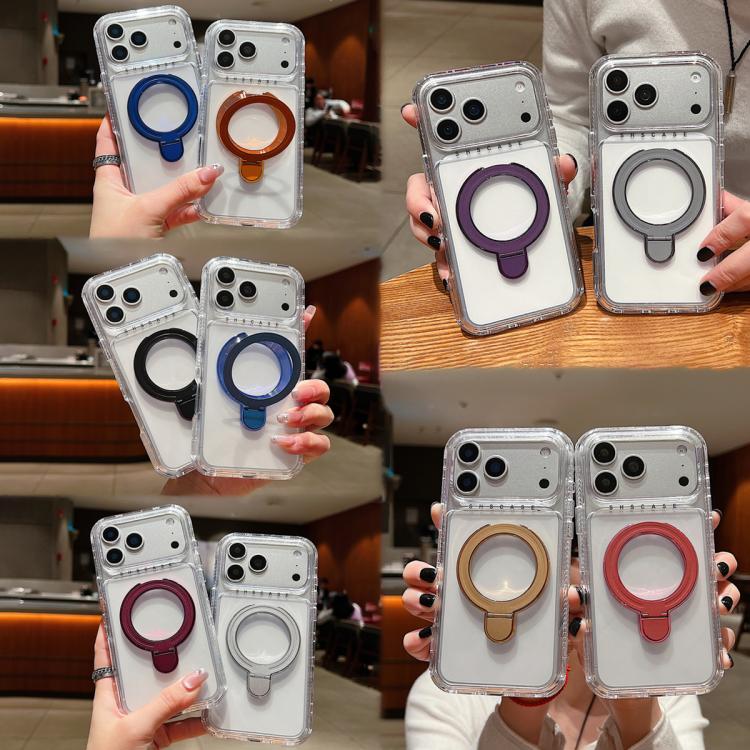 เคสโทรศัพท์แม่เหล็กพร้อมที่จับหมุนโลหะใส สำหรับ iPhone 17 Pro Max, สำหรับ iPhone 17 Pro