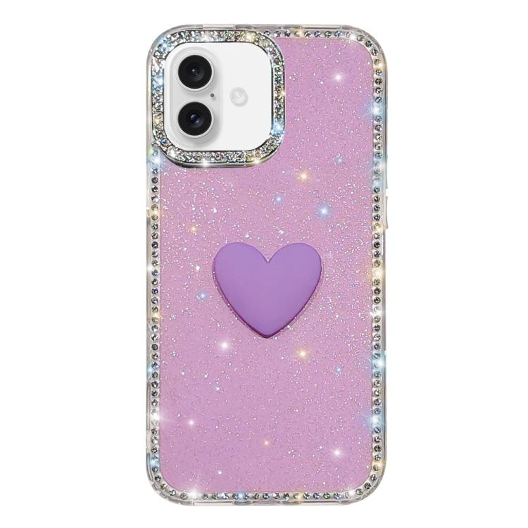 Flash Rhinestone Double-sided IMD Love Heart Phone Case, For iPhone 17e / 16e, For iPhone 17 Pro Max, For iPhone 17 Pro, For iPhone 17, For iPhone Air