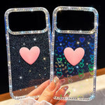 เคสโทรศัพท์ IMD หัวใจรักสองด้านประดับคริสตัลแฟลช สำหรับ iPhone 16 Pro Max, สำหรับ iPhone 16 Pro, สำหรับ iPhone 16 Plus, สำหรับ iPhone 16, สำหรับ iPhone 15 Pro Max
