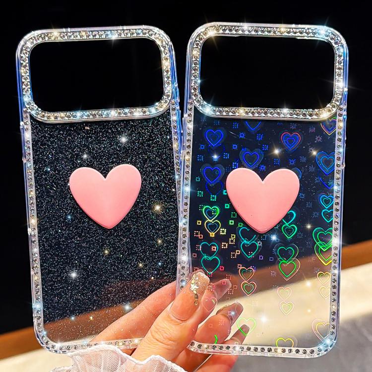 เคสโทรศัพท์ IMD หัวใจรักสองด้านประดับคริสตัลแฟลช สำหรับ iPhone 16 Pro Max, สำหรับ iPhone 16 Pro, สำหรับ iPhone 16 Plus, สำหรับ iPhone 16, สำหรับ iPhone 15 Pro Max