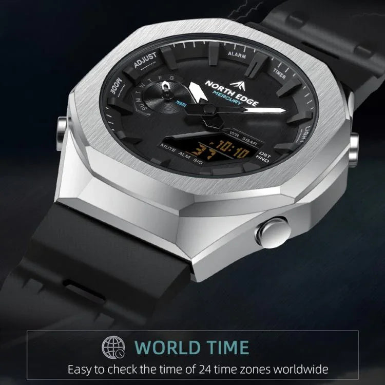 นาฬิกา NORTH EDGE Mercury กลางแจ้ง กีฬา อิเล็กทรอนิกส์เรืองแสง โลหะผสมสังกะสี 5ATM