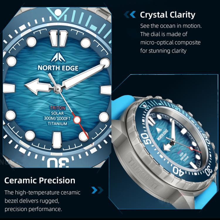 นาฬิกา NORTH EDGE TRITON-TI โลหะผสมไทเทเนียม ชาร์จพลังงานแสงอาทิตย์ นาฬิกาดำน้ำมืออาชีพกลางแจ้ง