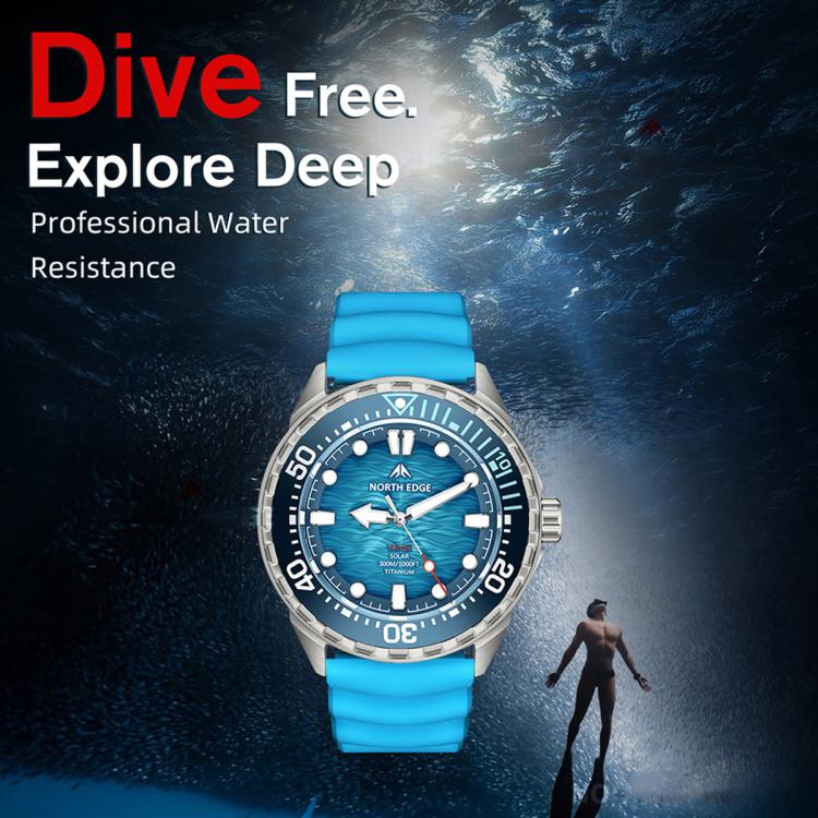 นาฬิกา NORTH EDGE TRITON-TI โลหะผสมไทเทเนียม ชาร์จพลังงานแสงอาทิตย์ นาฬิกาดำน้ำมืออาชีพกลางแจ้ง