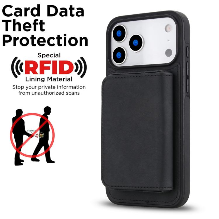 กระเป๋าสตางค์แม่เหล็กถอดได้ลายหนังเทียมย้อนยุคพร้อมบล็อก RFID สำหรับ iPhone 17 Pro Max, สำหรับ iPhone 17 Pro