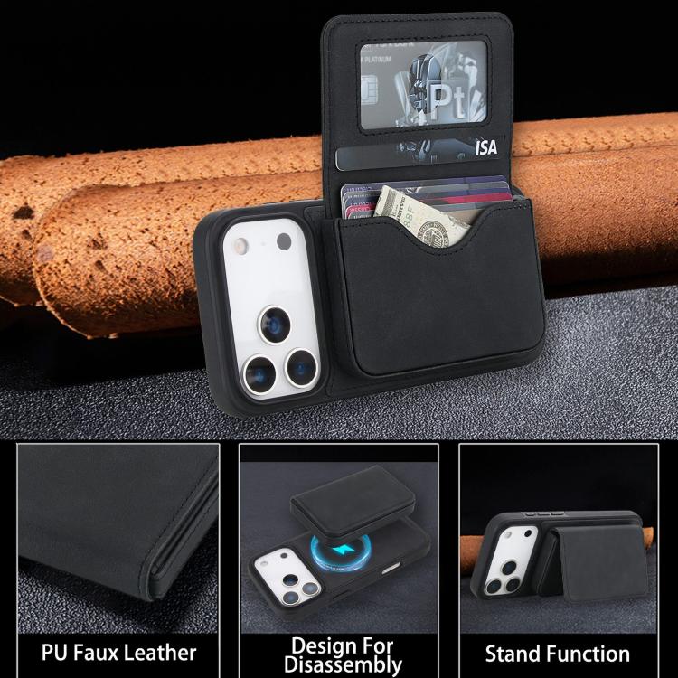 กระเป๋าสตางค์แม่เหล็กถอดได้ลายหนังเทียมย้อนยุคพร้อมบล็อก RFID สำหรับ iPhone 17 Pro Max, สำหรับ iPhone 17 Pro