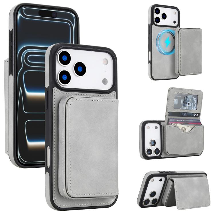 กระเป๋าสตางค์แม่เหล็กถอดได้ลายหนังเทียมย้อนยุคพร้อมบล็อก RFID สำหรับ iPhone 17 Pro Max, สำหรับ iPhone 17 Pro