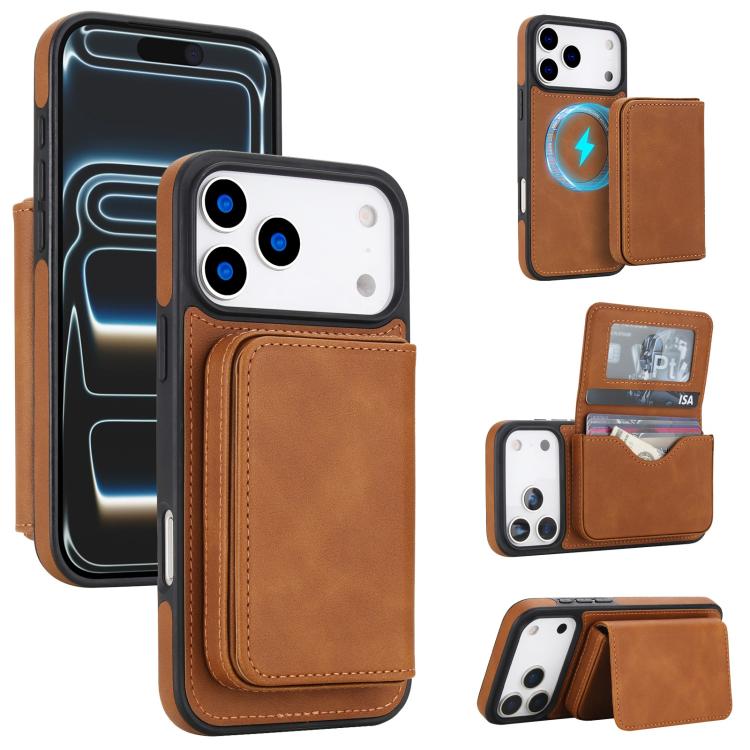 กระเป๋าสตางค์แม่เหล็กถอดได้ลายหนังเทียมย้อนยุคพร้อมบล็อก RFID สำหรับ iPhone 17 Pro Max, สำหรับ iPhone 17 Pro