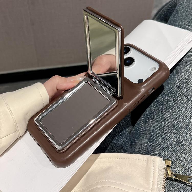 เคสโทรศัพท์กันกระแทกพร้อมที่ยึดกระจกลายหนังลูกแกะ สำหรับ iPhone 17 Pro Max, สำหรับ iPhone 17 Pro