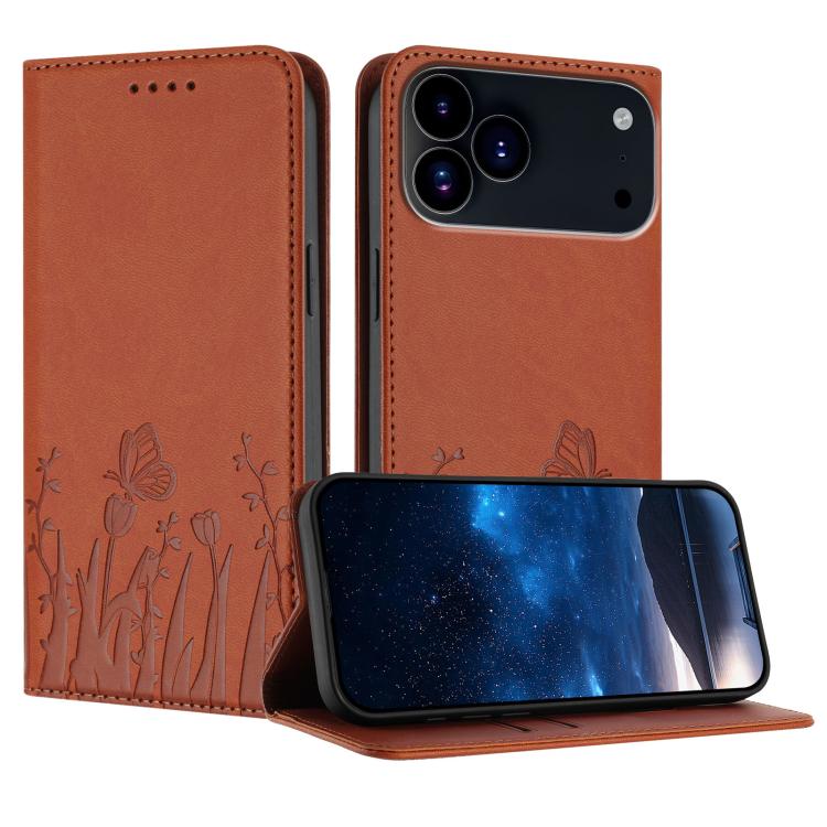 เคสโทรศัพท์หนังวีแกนแม่เหล็กลายดอกทิวลิปผีเสื้อ สำหรับ iPhone 17e / 16e, สำหรับ iPhone 17 Pro Max, สำหรับ iPhone 17 Pro, สำหรับ iPhone 17