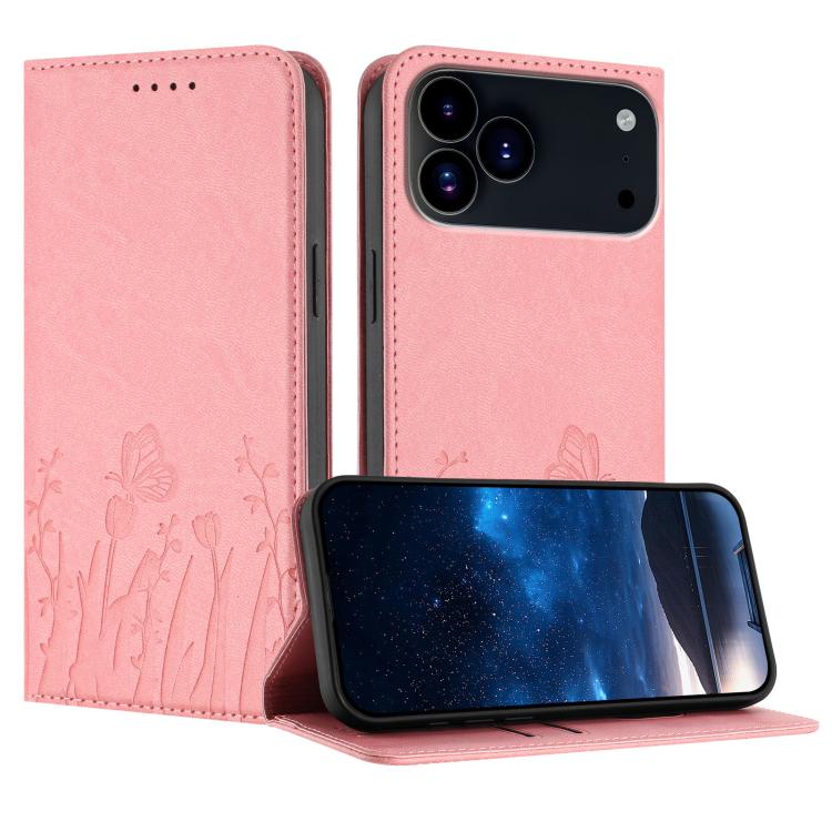 เคสโทรศัพท์หนังวีแกนแม่เหล็กลายดอกทิวลิปผีเสื้อ สำหรับ iPhone 17e / 16e, สำหรับ iPhone 17 Pro Max, สำหรับ iPhone 17 Pro, สำหรับ iPhone 17