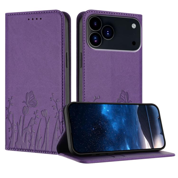 เคสโทรศัพท์หนังวีแกนแม่เหล็กลายดอกทิวลิปผีเสื้อ สำหรับ iPhone 17e / 16e, สำหรับ iPhone 17 Pro Max, สำหรับ iPhone 17 Pro, สำหรับ iPhone 17