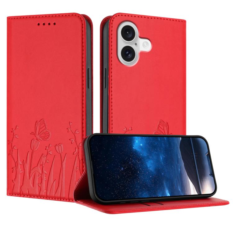 เคสโทรศัพท์หนังวีแกนแม่เหล็กลายดอกทิวลิปผีเสื้อ สำหรับ iPhone 17e / 16e, สำหรับ iPhone 17 Pro Max, สำหรับ iPhone 17 Pro, สำหรับ iPhone 17