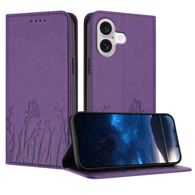 เคสโทรศัพท์หนังวีแกนแม่เหล็กลายดอกทิวลิปผีเสื้อ สำหรับ iPhone 17e / 16e, สำหรับ iPhone 17 Pro Max, สำหรับ iPhone 17 Pro, สำหรับ iPhone 17