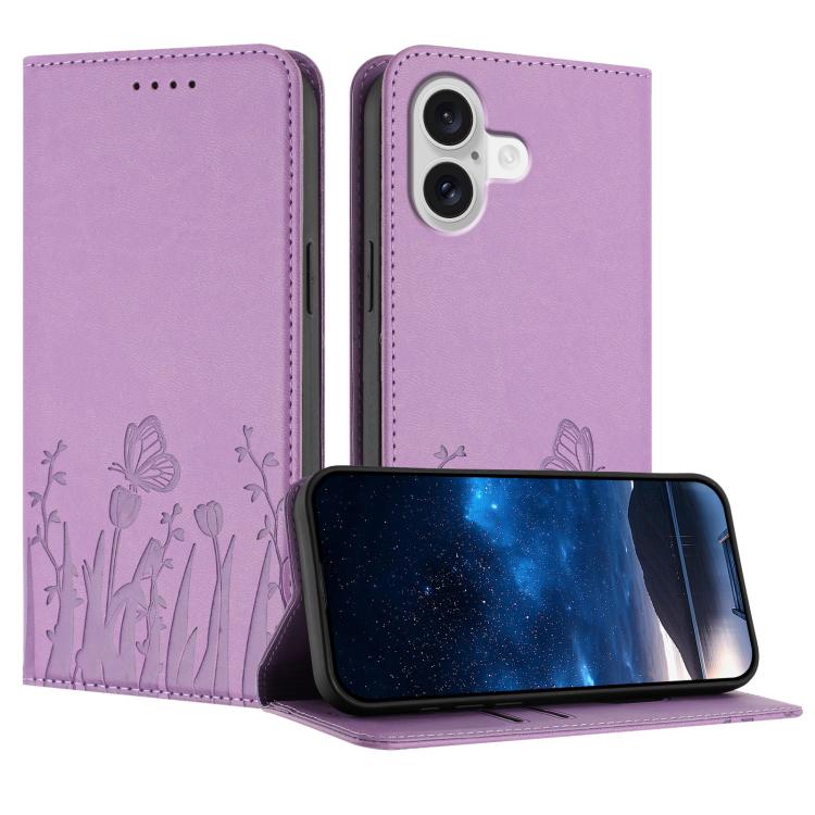 เคสโทรศัพท์หนังวีแกนแม่เหล็กลายดอกทิวลิปผีเสื้อ สำหรับ iPhone 17e / 16e, สำหรับ iPhone 17 Pro Max, สำหรับ iPhone 17 Pro, สำหรับ iPhone 17