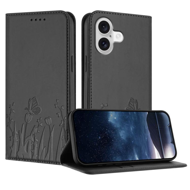 เคสโทรศัพท์หนังวีแกนแม่เหล็กลายดอกทิวลิปผีเสื้อ สำหรับ iPhone 17e / 16e, สำหรับ iPhone 17 Pro Max, สำหรับ iPhone 17 Pro, สำหรับ iPhone 17