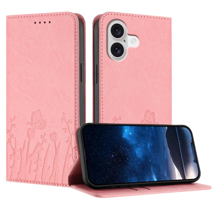 เคสโทรศัพท์หนังวีแกนแม่เหล็กลายดอกทิวลิปผีเสื้อ สำหรับ iPhone 17e / 16e, สำหรับ iPhone 17 Pro Max, สำหรับ iPhone 17 Pro, สำหรับ iPhone 17