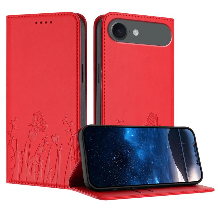 เคสโทรศัพท์หนังวีแกนแม่เหล็กลายดอกทิวลิปผีเสื้อ สำหรับ iPhone Air, สำหรับ iPhone 16 Pro Max, สำหรับ iPhone 16 Pro, สำหรับ iPhone 16 Plus