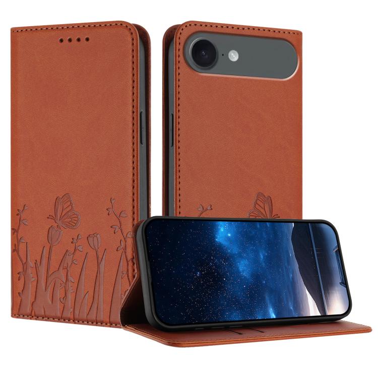 เคสโทรศัพท์หนังวีแกนแม่เหล็กลายดอกทิวลิปผีเสื้อ สำหรับ iPhone Air, สำหรับ iPhone 16 Pro Max, สำหรับ iPhone 16 Pro, สำหรับ iPhone 16 Plus
