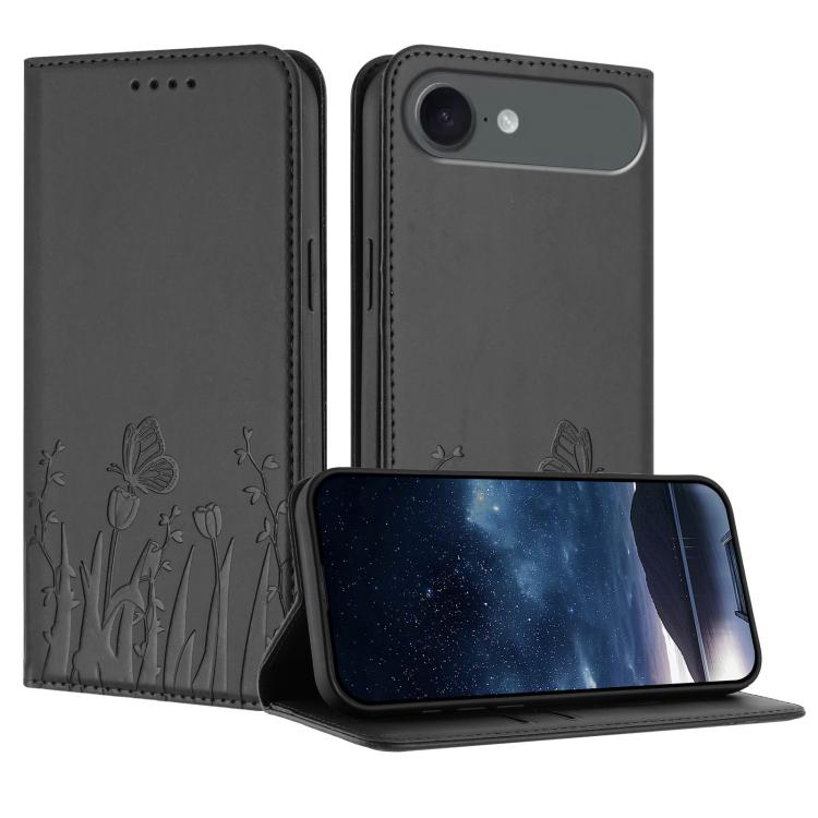 เคสโทรศัพท์หนังวีแกนแม่เหล็กลายดอกทิวลิปผีเสื้อ สำหรับ iPhone Air, สำหรับ iPhone 16 Pro Max, สำหรับ iPhone 16 Pro, สำหรับ iPhone 16 Plus