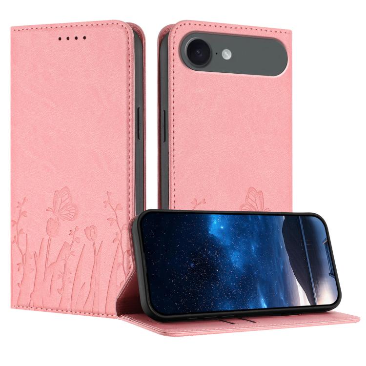 เคสโทรศัพท์หนังวีแกนแม่เหล็กลายดอกทิวลิปผีเสื้อ สำหรับ iPhone Air, สำหรับ iPhone 16 Pro Max, สำหรับ iPhone 16 Pro, สำหรับ iPhone 16 Plus