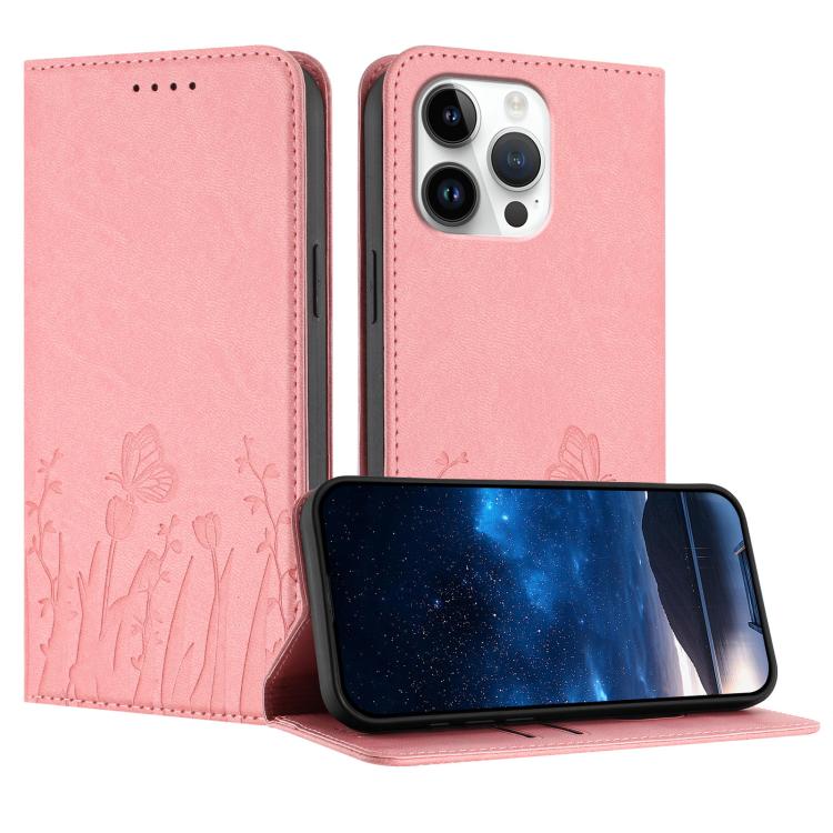 เคสโทรศัพท์หนังวีแกนแม่เหล็กลายดอกทิวลิปผีเสื้อ สำหรับ iPhone Air, สำหรับ iPhone 16 Pro Max, สำหรับ iPhone 16 Pro, สำหรับ iPhone 16 Plus