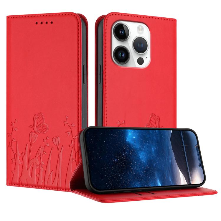 เคสโทรศัพท์หนังวีแกนแม่เหล็กลายดอกทิวลิปผีเสื้อ สำหรับ iPhone Air, สำหรับ iPhone 16 Pro Max, สำหรับ iPhone 16 Pro, สำหรับ iPhone 16 Plus