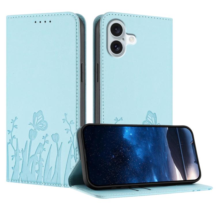 เคสโทรศัพท์หนังวีแกนแม่เหล็กลายดอกทิวลิปผีเสื้อ สำหรับ iPhone Air, สำหรับ iPhone 16 Pro Max, สำหรับ iPhone 16 Pro, สำหรับ iPhone 16 Plus