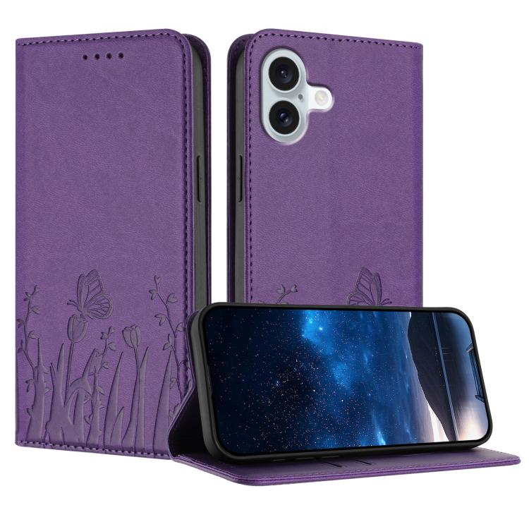 เคสโทรศัพท์หนังวีแกนแม่เหล็กลายดอกทิวลิปผีเสื้อ สำหรับ iPhone Air, สำหรับ iPhone 16 Pro Max, สำหรับ iPhone 16 Pro, สำหรับ iPhone 16 Plus