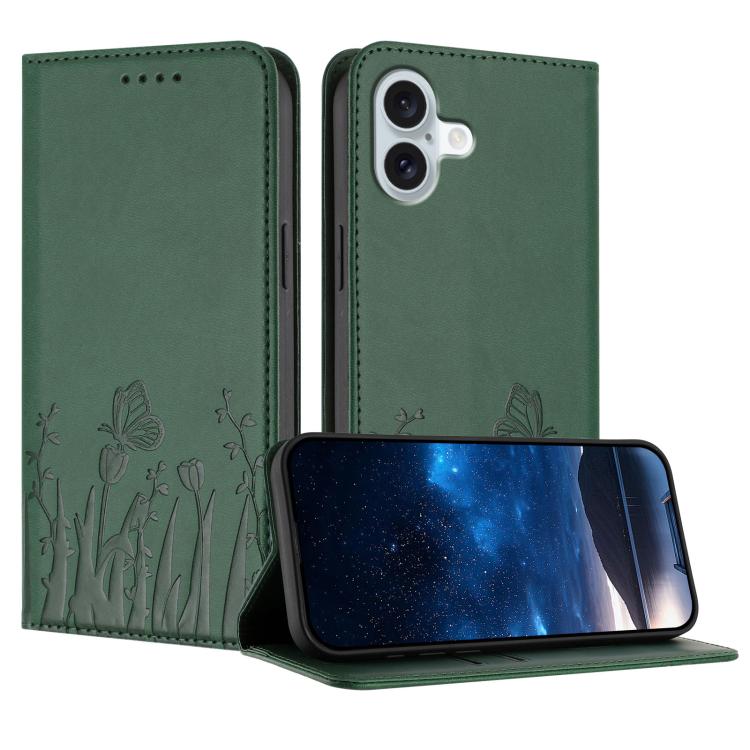 เคสโทรศัพท์หนังวีแกนแม่เหล็กลายดอกทิวลิปผีเสื้อ สำหรับ iPhone Air, สำหรับ iPhone 16 Pro Max, สำหรับ iPhone 16 Pro, สำหรับ iPhone 16 Plus