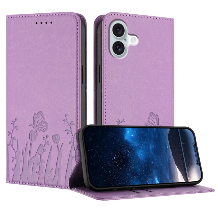 เคสโทรศัพท์หนังวีแกนแม่เหล็กลายดอกทิวลิปผีเสื้อ สำหรับ iPhone Air, สำหรับ iPhone 16 Pro Max, สำหรับ iPhone 16 Pro, สำหรับ iPhone 16 Plus