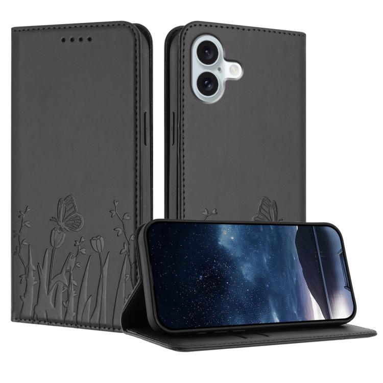เคสโทรศัพท์หนังวีแกนแม่เหล็กลายดอกทิวลิปผีเสื้อ สำหรับ iPhone Air, สำหรับ iPhone 16 Pro Max, สำหรับ iPhone 16 Pro, สำหรับ iPhone 16 Plus