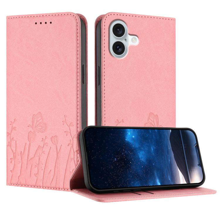 เคสโทรศัพท์หนังวีแกนแม่เหล็กลายดอกทิวลิปผีเสื้อ สำหรับ iPhone Air, สำหรับ iPhone 16 Pro Max, สำหรับ iPhone 16 Pro, สำหรับ iPhone 16 Plus