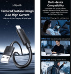 USAMS SJ778 สายชาร์จข้อมูล USB เป็น 8pin 2.4A ชาร์จเร็ว, USB เป็น 8pin