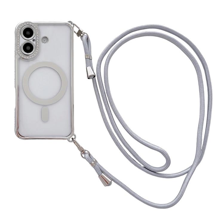 เคสโทรศัพท์แม่เหล็กอะคริลิคใสประดับเพชรพร้อมสายคล้องไหล่ด้านขวา สำหรับ iPhone 17 Pro Max, สำหรับ iPhone 17 Pro, สำหรับ iPhone 17, สำหรับ iPhone Air, สำหรับ iPhone 16 Pro Max, สำหรับ iPhone 16 Pro, สำหรับ iPhone 16 Plus, สำหรับ iPhone 16