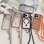 เคสโทรศัพท์แม่เหล็กอะคริลิคใสประดับเพชรพร้อมสายคล้องไหล่ด้านขวา สำหรับ iPhone 17 Pro Max, สำหรับ iPhone 17 Pro, สำหรับ iPhone 17, สำหรับ iPhone Air, สำหรับ iPhone 16 Pro Max, สำหรับ iPhone 16 Pro, สำหรับ iPhone 16 Plus, สำหรับ iPhone 16